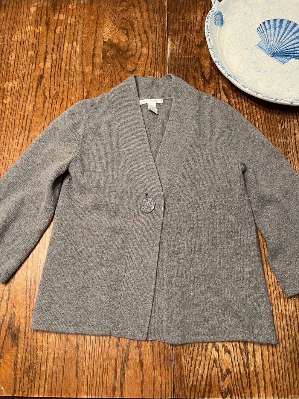 Sarah Spencer lanbswool/ angora rabbit hair gray  Knit Shawl-Collar Cardigan